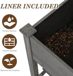 Raised Garden Bed with Lockable Wheels, 48x24x32 inch Elevated Wood Planter with Storage Shelf Protective Liner for Vegetable Flower Herb Outdoor Balcony Patio Backyard, Grey - Image 4