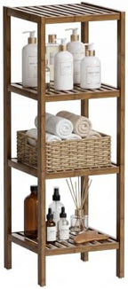SMIBUY Bathroom Storage Shelf, 4-Tier Bamboo Rack Organizer, Multifunctional Shelving Unit for Living Room Bedroom Kitchen (Walnut) by SMIBUY