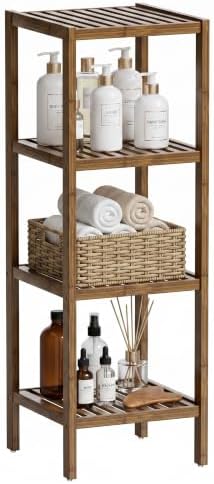 SMIBUY Bathroom Storage Shelf, 4-Tier Bamboo Rack Organizer, Multifunctional Shelving Unit for Living Room Bedroom Kitchen (Walnut) by SMIBUY