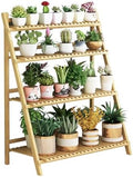 3‑Tier Folding Ladder Bamboo Plant Stand, 48in Tall Corner Floor‑Standing P by Unknown