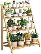 3‑Tier Folding Ladder Bamboo Plant Stand, 48in Tall Corner Floor‑Standing P by Unknown