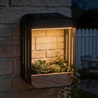 Pia Ricco Medium Solar Wall Light with Planter Shelf, Outdoor Waterproof Wall Sconce with Woodgrain & Auto On/Off, Black for Patio, Fence, Porch Decor - Image 6