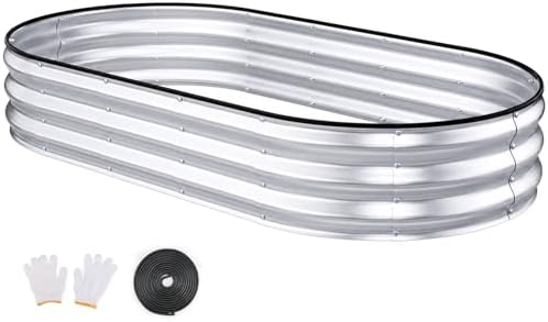 Raised Garden Bed, 6x3x1ft Galvanized Outdoor Planter Beds with Safety Edging and Gloves, Oval Metal Planter Box for Gardening Vegetables Flowers Herb-Silver by Patiobay