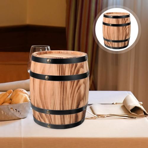 VOSAREA Wood Wine Barrel Decor Vintage Style Wooden Barrel Ornament for Bar Kitchen Garden Yard Home Decor Handmade Rustic Shelf Accent 7.87 X 6.29 X 6.29 in - Image 6