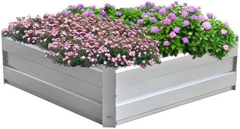 Metal Raised Garden Bed Outdoor Reinforced Galvanized Rustproof Steel Planter Boxes for Vegetables, Heavy Duty Raised Beds for Growing Flowers Herbs Succulents,3 * 3 * 1 FT,Silver by RIGMEC