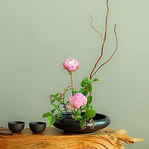 Flower Arrangement Supplies, Deep Round Ceramic Ikebana Flower Vase with 5cm Kenzan Flower Frog for Floral Arrangement Home Decoration, Black Spotted - Image 7
