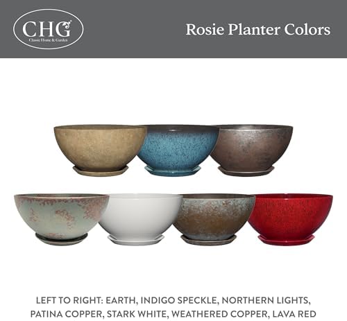 Classic Home and Garden Rosie Modern Planter w/Drainage - Contemporary Planter Bowls - Shallow Round Vases for Small Plants - Versatile Indoor & Outdoor Pots (10” Patina Copper) - Image 6