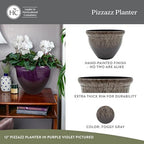 The HC Companies Pizzazz Round Planter Pot, 12 Inch, Foggy Gray, 2-Pack - Image 2