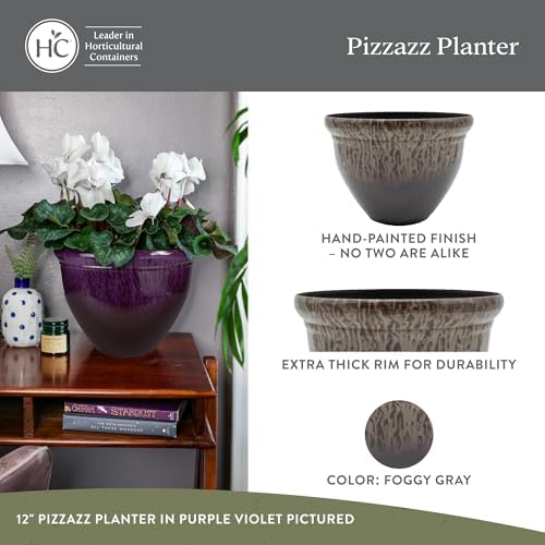 The HC Companies Pizzazz Round Planter Pot, 12 Inch, Foggy Gray, 2-Pack - Image 2