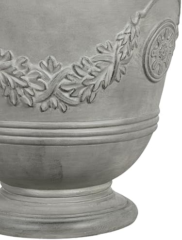 Merax 18.11" H Classical Garland-Carved Pedestal Urn Planter Weather-Resistant MGO Outdoor Flower Pot for Garden Patio and Front Porch Entrance,Gray - Image 7