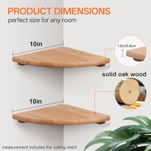 Floating Corner Shelves for Wall Set 2 10inch Solid Oak Rounded Corner Shelves Wall Mounted with Cable Hole Wood Corner Hanging Shelves for Living Room Bedroom Bathroom Kitchen - Image 6