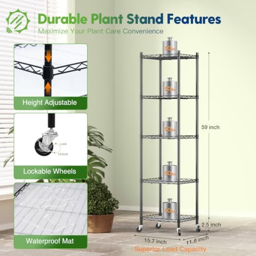 FREELICHT Plant Stand with Grow Light 5-Tier, 4×10W 5000K, 15.7x11.8x61.5IN - Image 5