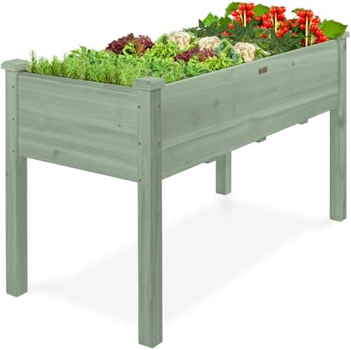 Best Choice Products 48x24x30in Raised Garden Bed, Elevated Wood Planter Box Stand for Backyard, Patio, Balcony w/Bed Liner, 200lb Capacity - Sage by BestChoiceProducts