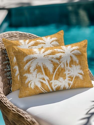Throw Pillow 12x20 Inch, Tropical Palm Tree Waterproof Outdoor Pillow Covers for Patio with Insert, Vintage Orange Exotic Botanical Plants Decorative Pillowcase Cushion for Couch, Sofa, Bed, Garden - Image 4