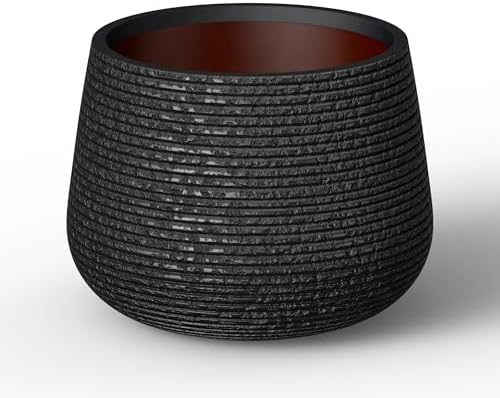 Kante Accent Round Curved Black Concrete Planter 17.3" Dia, Outdoor by Unknown