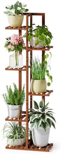 ROSSNY 48 Inch Tall Bamboo Plant Stand for Indoor, 6 Tier 7 Potted, Brown by ROSSNY