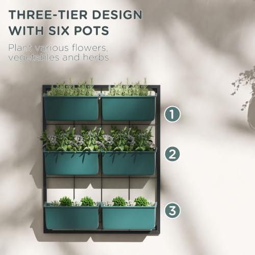 Outsunny 3-Tier Wall Planter w/ 6 Pots, Outdoor Hanging Planter, Green - Image 4