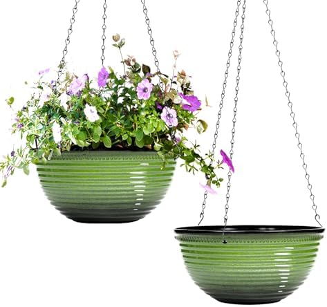 10 Inch Hanging Planter, Glazed Hanging Baskets for Indoor Outdoor Plants by Vanslogreen