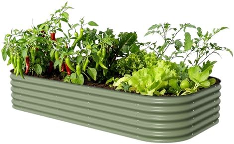 Vego garden Raised Garden Bed Kit, 17" Tall 10 in 1 Jumbo Modular Metal Raised Garden Beds, Metal Planter Box for Vegetables, Flowers, Herbs, Olive Green by Unknown
