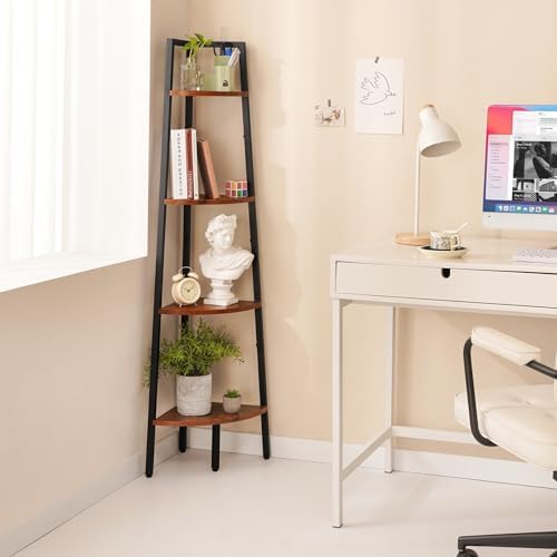 Yoobure 4-Tier Corner Shelf Stand- 54" Tall Corner Bookshelf with Metal Frame, Industrial Ladder Corner Shelves Display Shelf for Bedroom Living Room, Corner Bookcase Corner Plant Stand for Balcony - Image 3