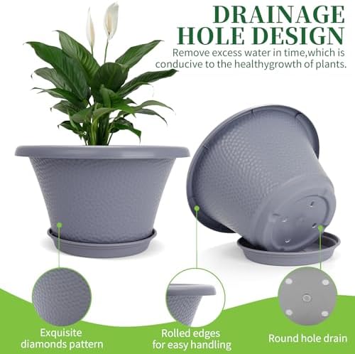 Quarut 12 Inch Pots for Plants,4 Pack Large Flower Pots with Drainage Hole - Image 4
