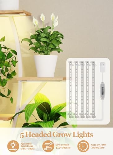Plant Stand Indoor with Grow Lights - 64" Tall Plant Shelf Lighted Corner Plant Stands for Indoor Growing Multiple Metal 8 Tiered Large S-Shape Flower Holder Plant Rack for Home Decor Patio White - Image 3