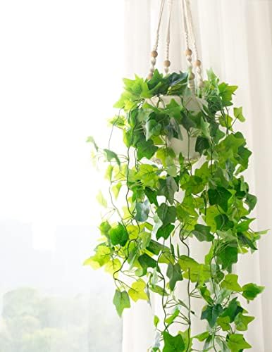 Dahey Mini Macrame Plant Car Accessories Rear View Mirrior Charm Cute Hanging Rearview Car Decor Hanging Fake Plant Artificial Decor Macrame Plant Hanger with Artificial Vines - Image 6