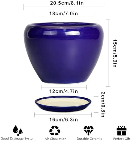 Ceramicfor Ceramic Plant Pot 8 Inch, Planter for Indoor Plants, Royal Blue - Image 3