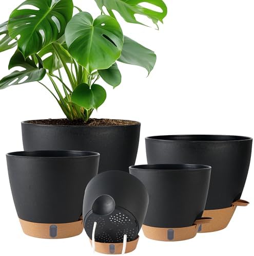 Self Watering Pots for Inoor Ourdoor Plants 10/9/8/7/6.5" Plastic Planters by Fielda