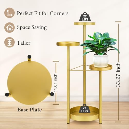 Matekxy 4-Tier Metal Plant Stand Indoor Outdoor for Garden, Livingroom-Gold - Image 2