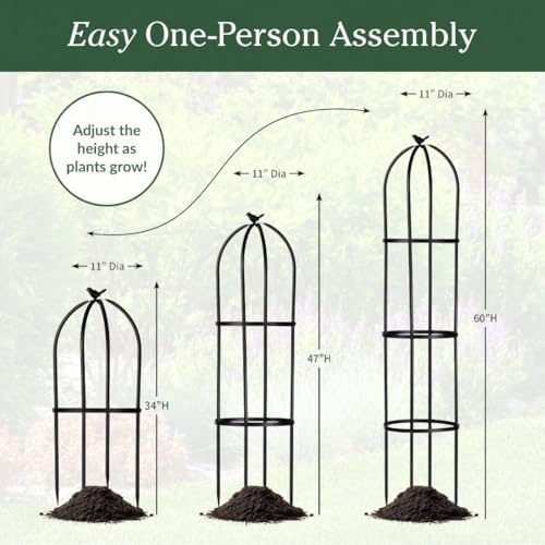 Evergreen Metal Garden Obelisk Trellis for Climbing Plants Outdoor, Indoor Plant Trellis for Potted Plants, Floral Pattern Arch Trellis (Black, 7 ft. Round) - Image 3