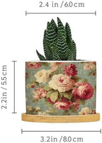 Watercolor Pink Roses Planter Ceramic Romantic Flower Round Flower Pot with Drainage Holes and Bamboo Tray Pot for Pots Outdoor Indoor Plants - Image 2