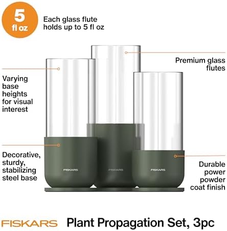 Fiskars Plant Propagation Set, Glass Vase Hydroponic Growing System, 3-Pack - Image 2