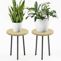 Plant Stand Indoor 14'': Indoor Plant Stand 2 Pack Metal Plant Table - Wood Plant Stool Outdoor Small Round Side End Table Mid Century Modern Decor - Home Decor by SAKSUNFORYOU