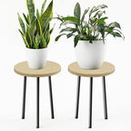 Plant Stand Indoor 14'': Indoor Plant Stand 2 Pack Metal Plant Table - Wood Plant Stool Outdoor Small Round Side End Table Mid Century Modern Decor - Home Decor by SAKSUNFORYOU