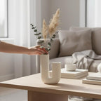 U-Shaped Modern Vase, Minimalist Ribbed Planter for Real & Dried Plants, Sustainable Home Décor (White) by RivonCreations