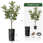 Artificial Tree in Geometric Spiral Pattern Planter, Fake Rubber Silk Tree for Indoor and Outdoor Home Decoration - 70" Overall Tall (Plant Pot Plus Tree) - Image 5