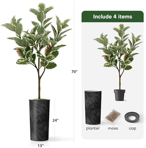 Artificial Tree in Geometric Spiral Pattern Planter, Fake Rubber Silk Tree for Indoor and Outdoor Home Decoration - 70" Overall Tall (Plant Pot Plus Tree) - Image 5