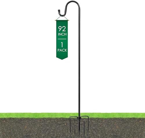 Ottsuls Shepherds Hooks with 5 Prongs Base for Outdoor - 92" Adjustable Bird Feeder Pole for Outside Hanging, Garden, Hummingbird Feeder, Plant Baskets, Solar Light Lanterns, Wedding Decor (1 Pack) by Ottsuls