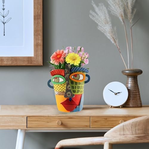 TOZLU Abstract Face Head Planter Picasso Colorful Art Resin Flower Pot - Image 3
