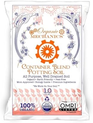 Organic Mechanics Container Blend Potting Soil, 1 Cu Ft - All-Purpose, Peat-Free, Well-Drained Blend with Compost, Rice Hulls, and Worm Castings for Growing Annuals, Perennials, Woody Plants by OrganicMechanics