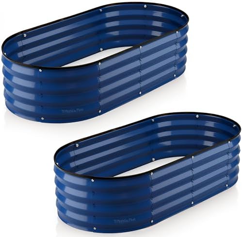 Plant & Plot Galvanized Raised Garden Beds Outdoor // 4×2×1 ft (2-Pack) Planter Raised Beds for Gardening, Vegetables, Flowers // Large Metal Garden Box // Patented Tool-Free Design (Navy) by PlantPlot