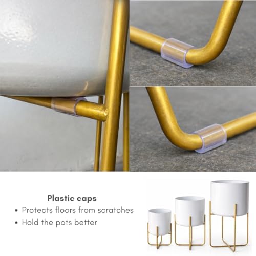 Kirpi Modern Planter Pots, Set of 2 Round White Planters with Gold Stand, Decorative Floor Planters, Steel Pots with Drainage Holes for Living Room, Office, Garden, 7 and 9 Inch Diameter - Image 2
