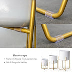 Kirpi Modern Planter Pots, Set of 2 Round White Planters with Gold Stand, Decorative Floor Planters, Steel Pots with Drainage Holes for Living Room, Office, Garden, 7 and 9 Inch Diameter - Image 2