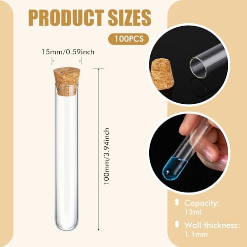 Thyle Glass Test Tubes Bulk with Cork Clear Stoppers, 15x100mm/13ml, 100 Pcs - Image 2