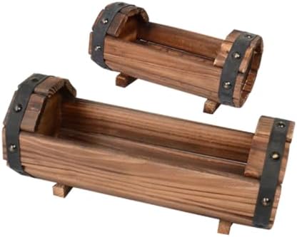 Rustic Half Barrel Flower Pot Set 2Pcs Heat-Treated Outdoor Planters by BESPORTBLE