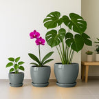 Deep Dream 10 Inch Plant Pot- Ceramic Planter Pot Round Plant Pots for Indoor Plants Outdoor Large Flower Pot with Drainage Holes & Trays, Grey - Image 6