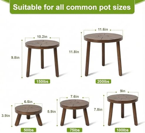 Delma Wood Plant Stands 5-Pack Indoor, Plant Stool, Dark Brown - Image 3