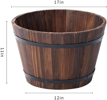 17 Inch Wood Whiskey Barrel Planter with Drainage Hole, 21 Quart - Image 5