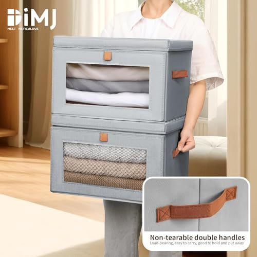 DIMJ Storage Bins with Lids - 5 Pack Fabric Closet Organizer with Window & Handles, Collapsible Decorative Storage Boxes for Shelves Under Bed, Books Clothes Blankets Sweaters Organization - Image 6